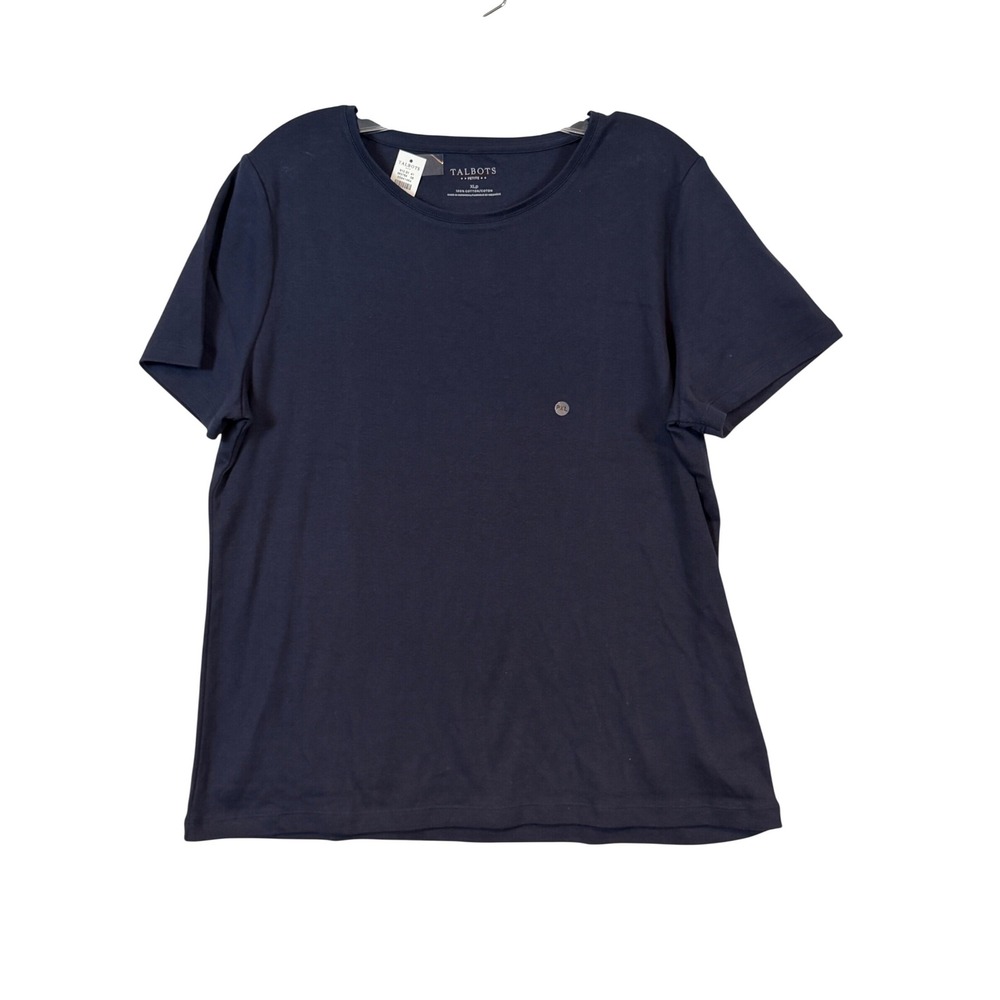 NWT Talbots Petite XL Navy Blue Cotton Short Sleeve Crewneck T-Shirt Classic